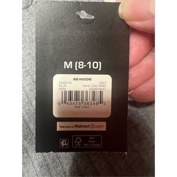 Athletic Works Gray Ribbed Hoodie Sz M 8-10 NWT - Picture 4 of 8